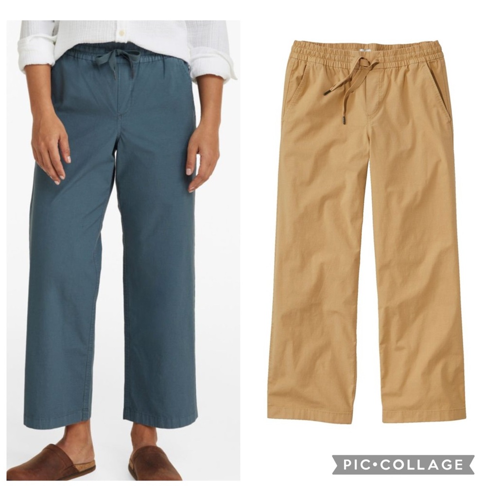 LL Bean Women's Stretch Ripstop Pull-On Wide-Leg Ankle Pants in Khaki NWT Large